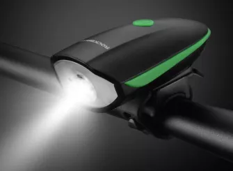 Far/Lanterna 2 in1, lumina LED 250 lm si sonerie 140 Db, culoare negru/verde, Rockbros