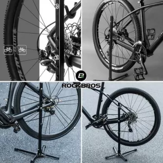 Suport bicicleta din aluminiu, pliabil, reglabil pe inaltime 65 cm, carlig ABS, culoare negru, Rockbros