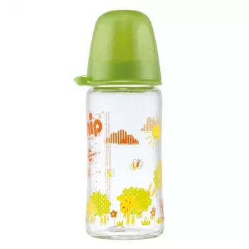 Biberon sticla cu gat larg, 240 ml, tetina silicon pt lapte, nr 1, nip 35063