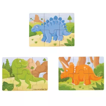 Set 3 puzzle din lemn - Dinozauri - BigJigs