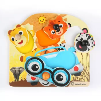 Baby Einstein - Jucarie de lemn - Hape Friendly Safari Faces™ - Puzzle - Bright Starts