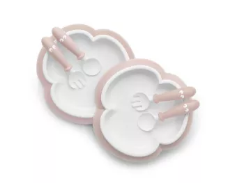 2 seturi hranire - farfurie, lingurita si furculita - Powder - Pink - BabyBjorn