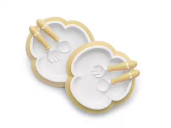 2 seturi hranire - farfurie, lingurita si furculita - Powder - Yellow - BabyBjorn