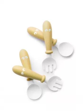 Set - Lingurite si furculite pentru bebelusi (4 buc.) - Powder Yellow - BabyBjorn