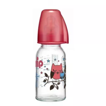 Biberon sticla 125 ml cu tetina silicon pt ceai, nr 1, nip 35014 Roz