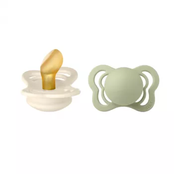 BIBS - Set 2 suzete Couture Latex, tetina anatomica, 0 luni +-Ivory/Sage
