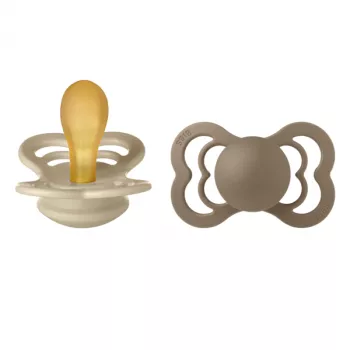 BIBS - Set 2 suzete Supreme Latex, tetina simetrica, 6 luni +-Vanilla/Dark Oak