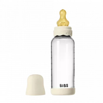 BIBS - Set complet biberon Boheme din sticla anticolici cu tetina din latex, flux mediu, 240 ml, Ivory
