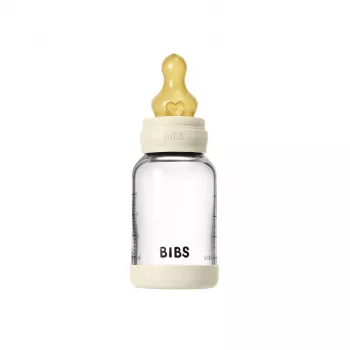 BIBS - Set complet biberon din sticla anticolici cu tetina din latex, flux lent, 120 ml, Ivory