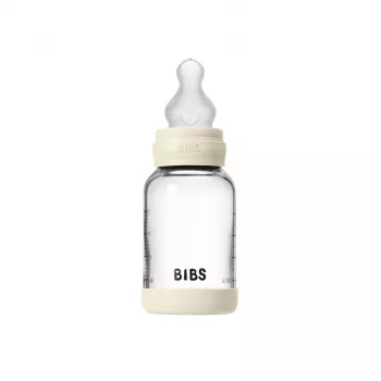 BIBS - Set complet biberon din sticla anticolici cu tetina din silicon flux lent, 120 ml, Ivory