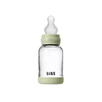 BIBS - Set complet biberon din sticla anticolici cu tetina din silicon flux lent, 120 ml, Sage