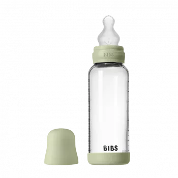 BIBS - Set complet biberon din sticla anticolici cu tetina din silicon, flux mediu, 240 ml, Sage