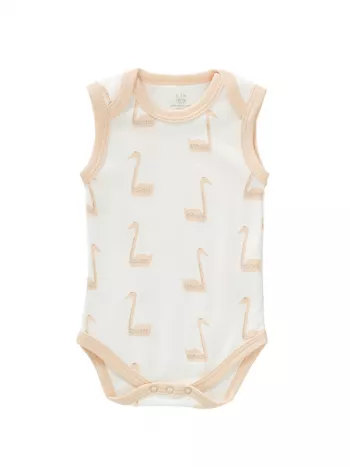 Body fără mâneci, din bumbac organic, model Swan peach, 3-6 luni