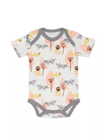 Body mânecă scurtă 3-6 luni, din bumbac organic, model Fox pink