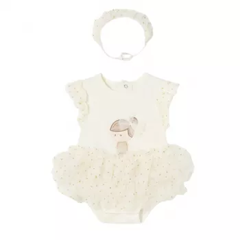 Body tutu din bumbac sustenabil Off-white cu bentita pentru nou-nascut - Mayoral 