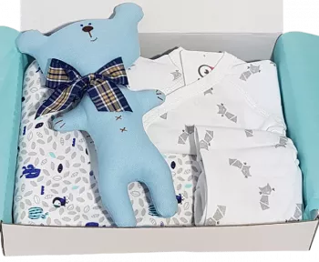 Cadou bebe baiat - Ursulet bleu cu fundita - Bestfam 