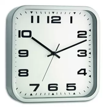 Ceas de perete analog, patrat, cu cadru metalic, argintiu, TFA 60.3013