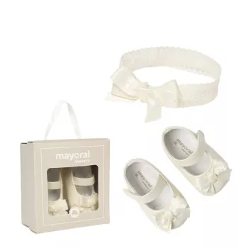 Pantofi balerini + Bentita - Alb sidef - Mayoral   15 (9.3 cm)