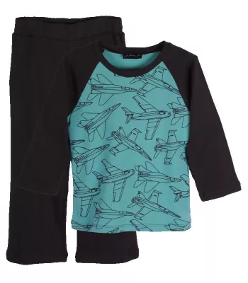 Pijama bicolora negru/verde Avioane 3 ani