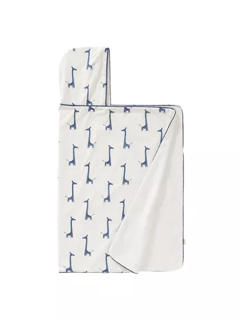 Prosop cu glugă, din bumbac organic, cu model Giraf Indigo Blue