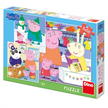 Puzzle 3 in 1 Purcelusa Peppa - Dupa-amiaza fericita (55 piese)