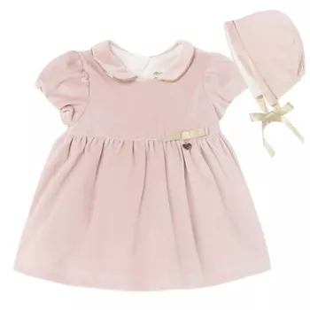 Rochie catifea + boneta - Roz pudrat - Mayoral  1-2 luni