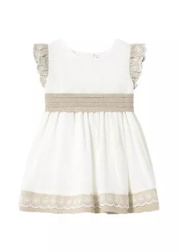 Rochie cu volane si cordon - alb / bej - Mayoral 