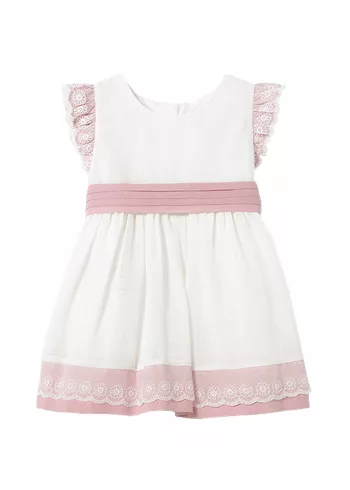Rochie cu volane si cordon - alb / roz - Mayoral