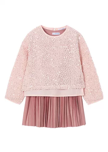 Rochie tricot si pulover paiete - roz - Mayoral 