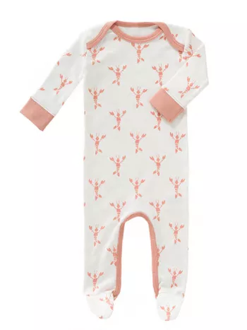 Salopetă bebeluși,  cu botoși, din bumbac organic, model Lobster pink