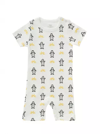 Salopetă de vară, pentru bebeluși 3-6 luni, din bumbac organic, model Pinguin