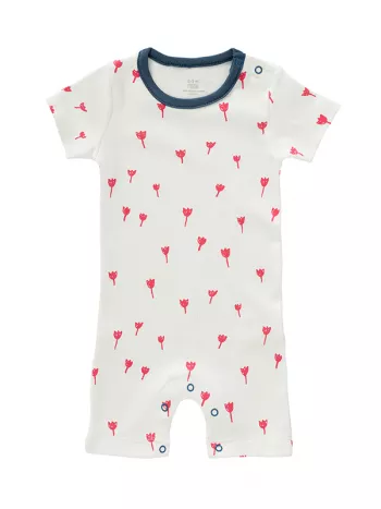 Salopetă de vară, pentru bebeluși 3-6 luni, din bumbac organic, model Tulip red
