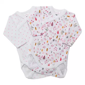 Set 2 body cu maneca lunga Flori frunze, inimioare 