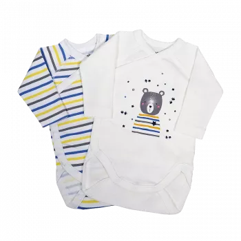 Set 2 body cu maneca lunga - Ursulet / Dungi 