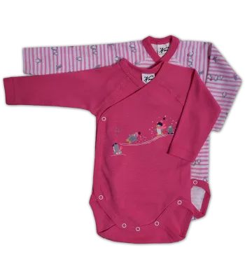 Set 2 body uri cu maneca lunga Alb/roz Pinguini 1 luna