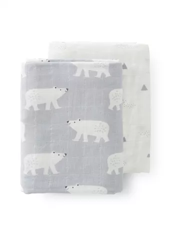 Set 2 museline 120x120 cm, model Polar Bear