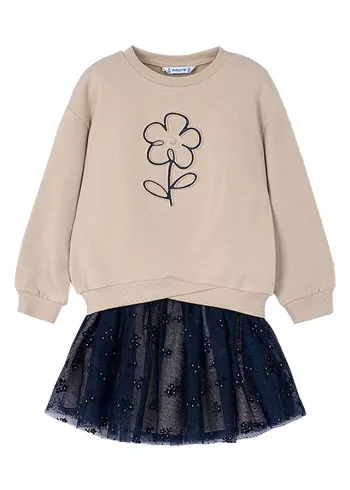 Set 2 piese - Bluza + Fusta tul - bej / bleumarin - Mayoral