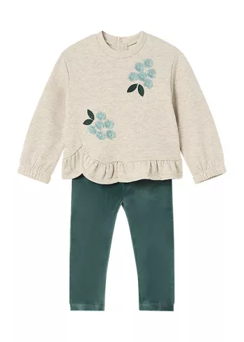 Set 2 piese - Bluza cu volane + Pantaloni - Verde - Mayoral  
