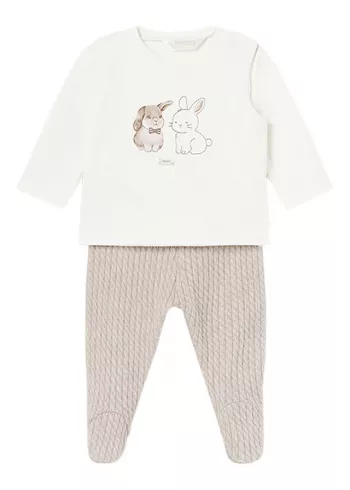 Set 2 piese - Pantaloni cu botosei + Bluza 2 iepurasi - Maro - Mayoral