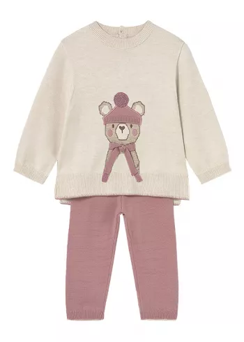 Set 2 piese - Pulover + pantaloni tricotati - bej/roz - Mayoral