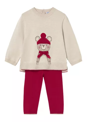 Set 2 piese - Pulover + pantaloni tricotati - bej/rosu - Mayoral