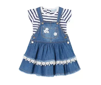 Set 2 piese - Salopeta fusta blugi cu bretele + tricou - Mayoral  2 ani