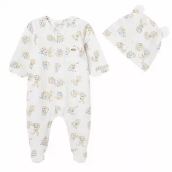 Set 2 piese Salopeta si caciulita  iepurasi bleu- Better Cotton- Mayoral