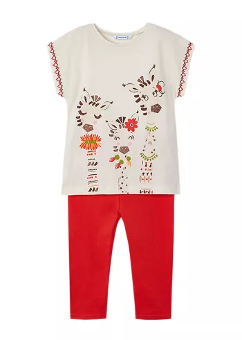 Set 2 piese rosu The giraffe family Better Cotton, bluza+pantaloni - Mayoral