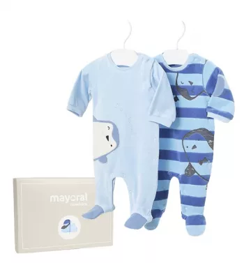 Set 2 salopete (pijamale) ECOFRIENDS - Catifea - Pinguini - Mayoral 