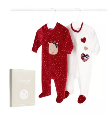 Set 2 salopete (pijamale) ECOFRIENDS - Catifea - Rosu - Mayoral