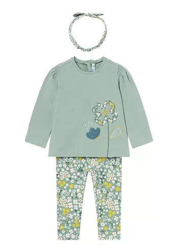 Set 3 piese - Bluza + Pantaloni + Bentita - Flori - Mayoral