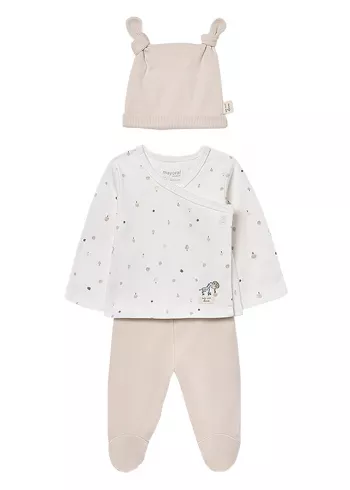 Set 3 piese - Bluza+pantaloni+caciulita - alb/crem - Mayoral