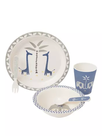 Set 5 piese pentru masă bebeluși, din bambus, model Giraf