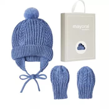 Set Bleu caciula si manusi pentru nou-nascut ECOFRIENDS- Mayoral    6 luni